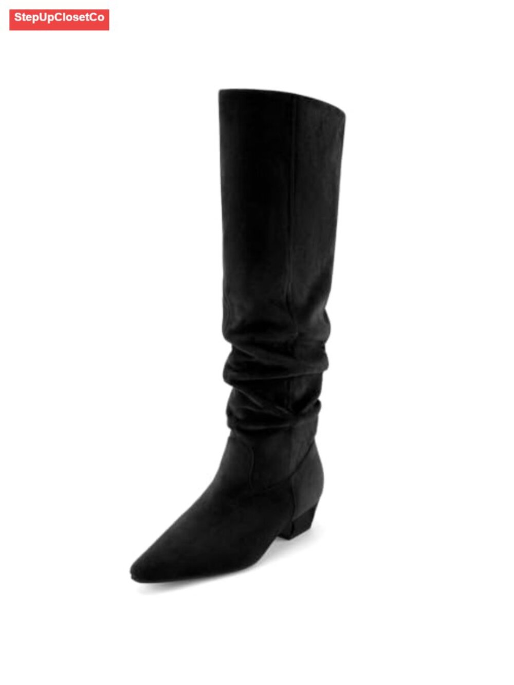 Suede Chunky Heel Pointed Toe Knee High Slouchy Boots